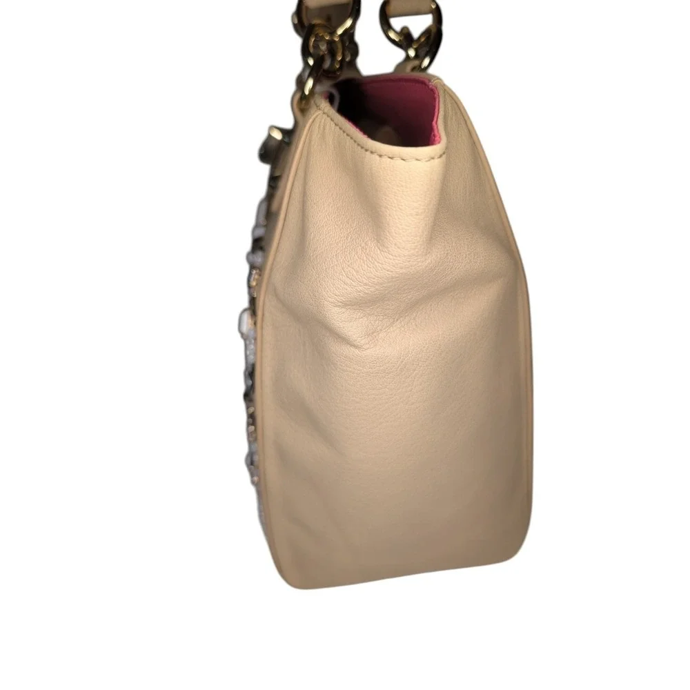 Juicy Couture Freya Genuine Leather Satchel Bejeweled Cream Gold NWT‎ Dust Bag